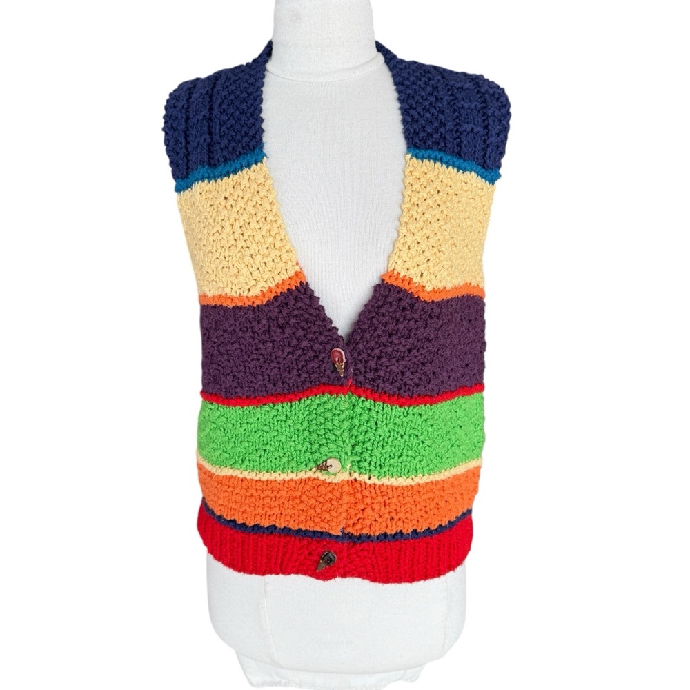 Ice Cream Creations Aspen Colorado Vintage Colorful Striped Knit Vest Size Small